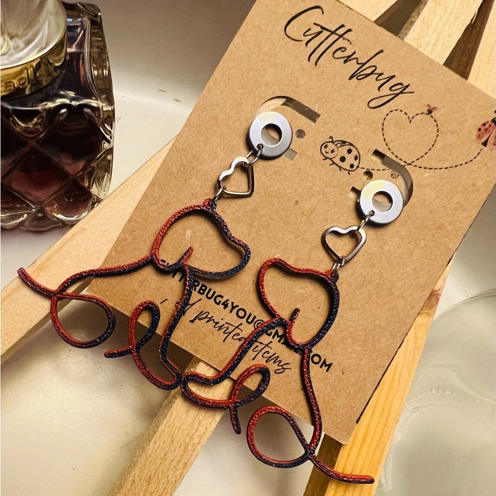 3D designed darling dog puppy silhouette dangle earrings! - Picture 2 of 2